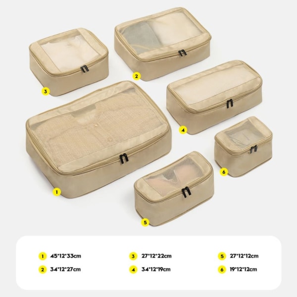 4/6STK Rejseopbevaringstaske Bagageorganisator KHAKI 4STK/SÆT Khaki 4PCS/Set-4PCS/Set