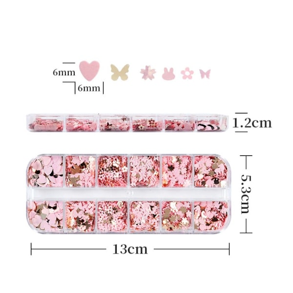 Nail Glitter Flakes Negle Pailletter 12 GRIDS - A 12 GRIDS - A 12 Grids - A