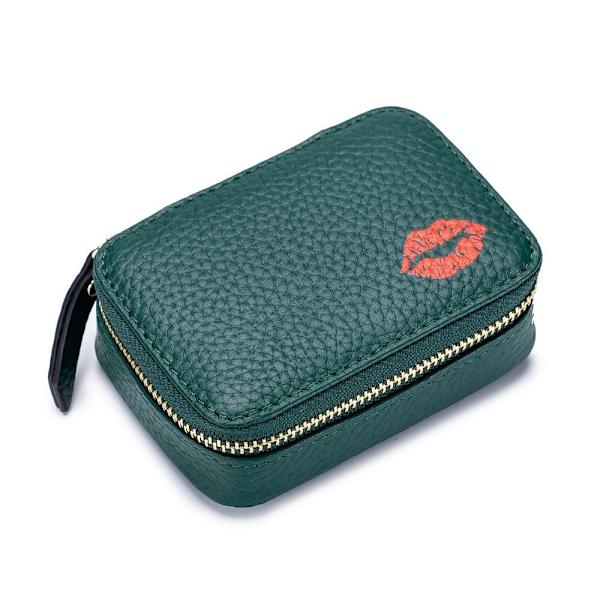 Læder kosmetiktaske Spejl Makeup Pouch GRØN green