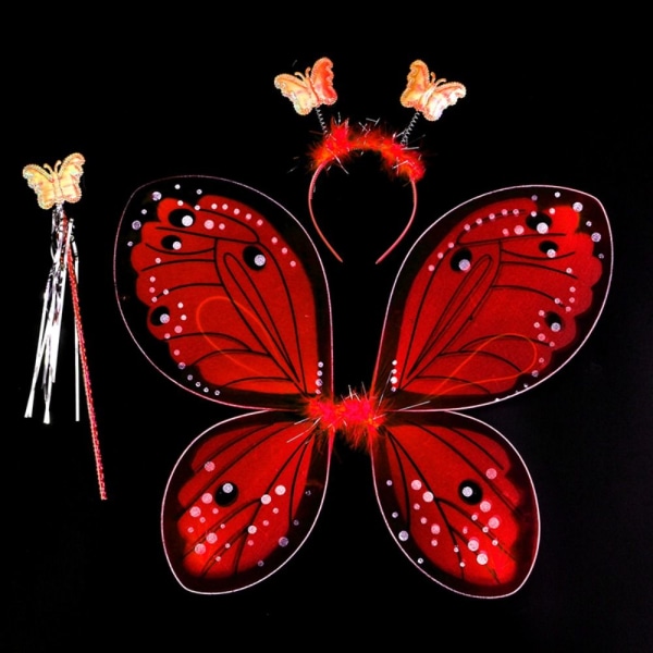 Lasten pukurekvisiitta Butterfly Wings setit PUNAINEN 3 KPL/ SET Red 3Pcs/set-3Pcs/set