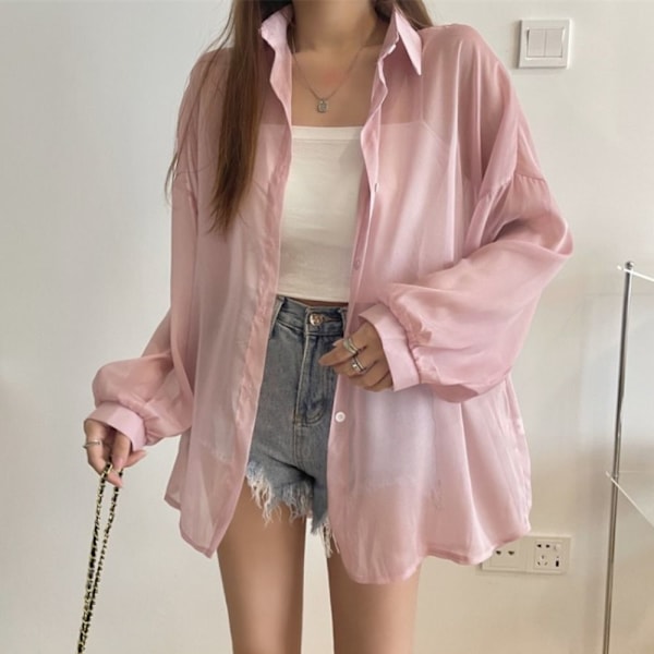 Damskjorta Blus Långärmad Topp ROSA pink