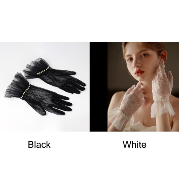 Bröllopsbröllopshandskar Vita Spetshandskar SVART Black