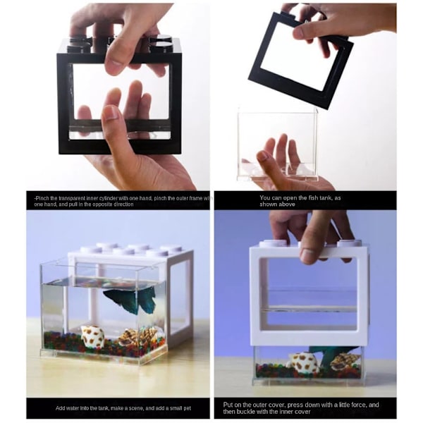 Betta Fish Tank Building Block Aquarium SORT SORT black