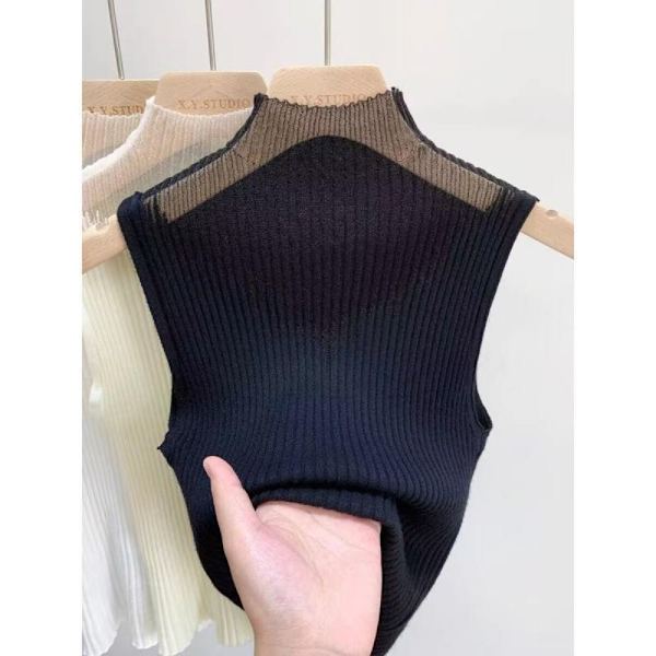 Mesh Strikket Topp Halvhalsvest SVART Black