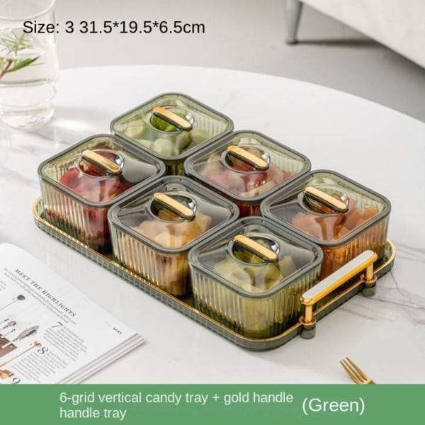3/4/6 Grid Frugttallerken Tør Frugt Opbevaringsboks GRØN 6 GRID 6 GRID Green 6 Grid-6 Grid