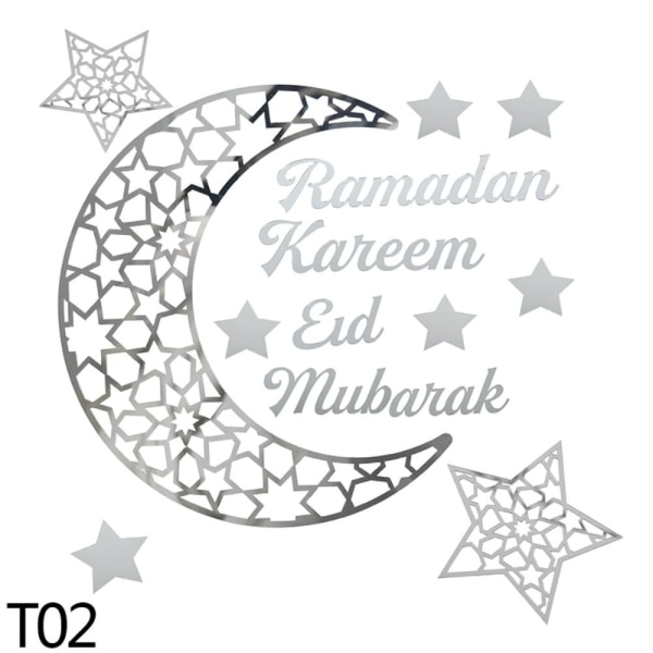 Ramadan Kareem -peiliseinätarrat Moon Star DIY Eid Mubarak Silver