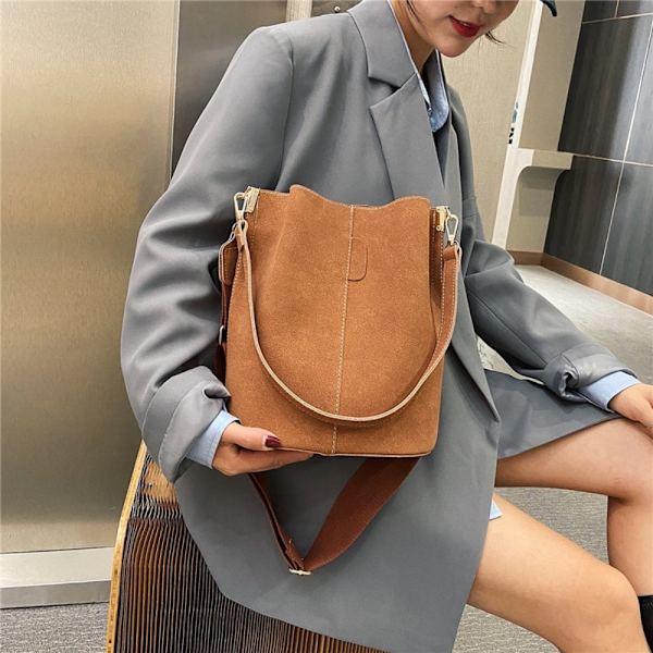 Minimalistisk Bucket Bag Håndholdt Skuldertaske SORT Black