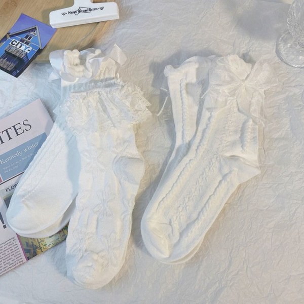 Hvite blonder sokker Lolita sokker 3 3 3