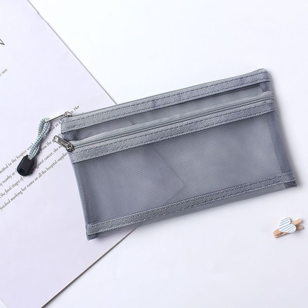 Mesh Pencil Bag Dragkedja Mesh Bags GRÅ GREY