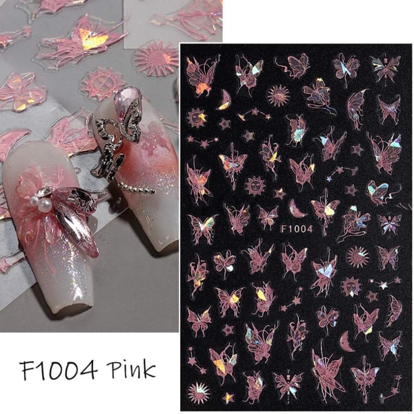 Butterfly Laser Nail Stickers Nail Art Decal F1004-ROSA F1004-Pink