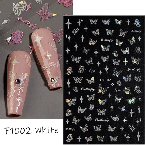 Butterfly Laser Nail Stickers Nail Art Decal F1002-WHITE F1002-White