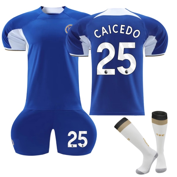 23-24 Chelsea Home fodboldtrøje til børn med sokker NO.25 Caicedo 16
