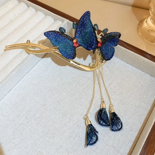 Butterfly Fringe Hair Clip Hiusneula SININEN blue