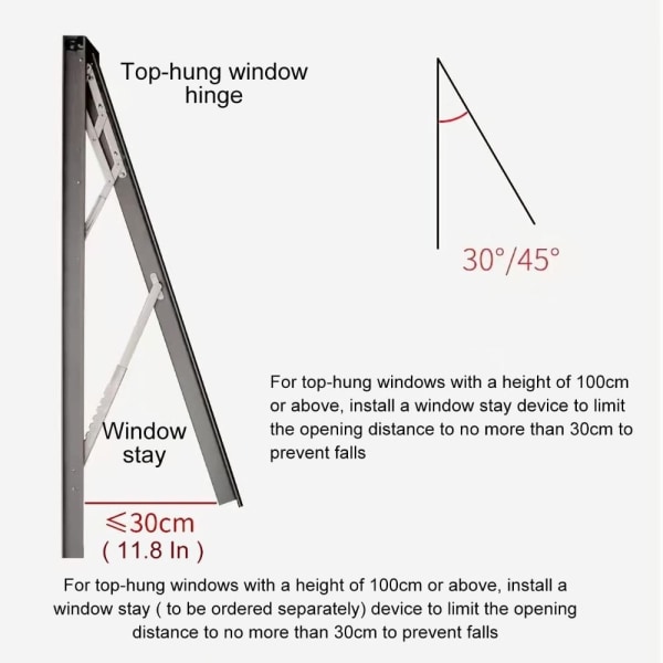 Tophængt vindueshængsel Vinduesstøtte 12INCH3MM 12INCH3MM 12inch3mm