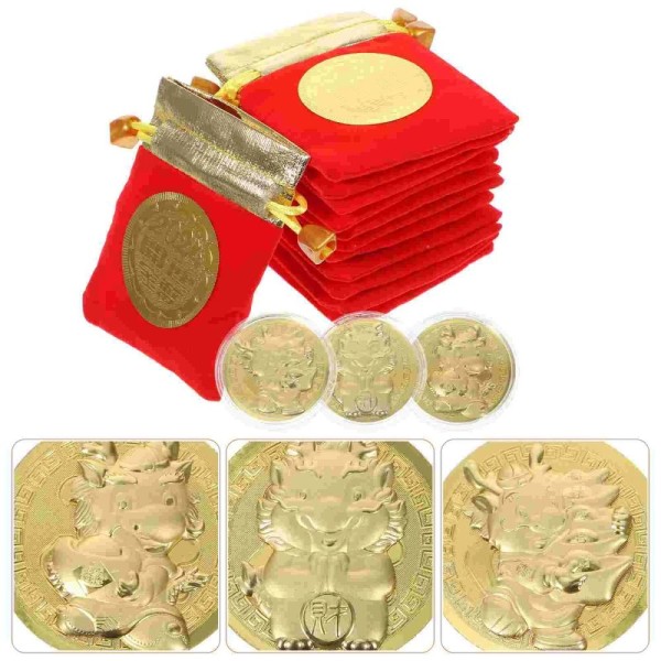 Juhlakolikko Dragon Gold Coins TYYLI 1 KANSSA PUSSI TYYLI 1 Style 1 with Bag