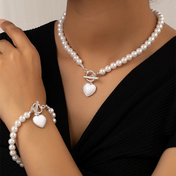 Pearl Armband Halsband Set Love Pendant Halsband Set 2 2 2