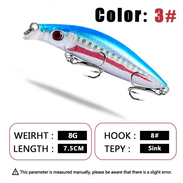 Synkende Fiskeri Lure Minnow Lure FARVE 3 FARVE 3 Color 3