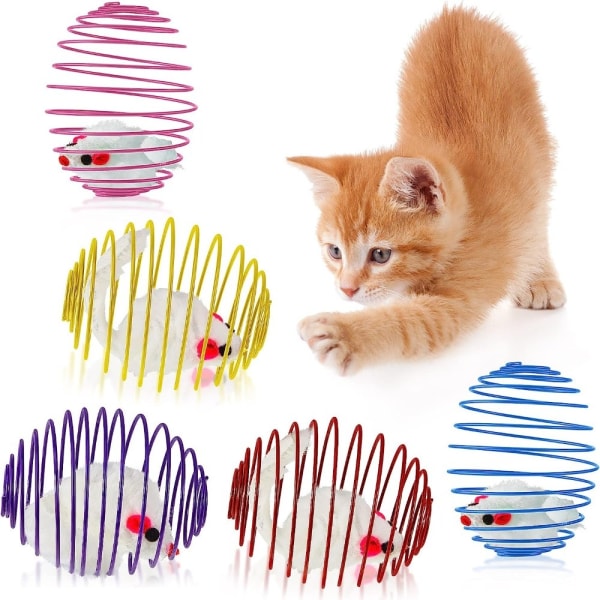 5 stk Cat Interactive Toy Spring Cage Mus Pet Lekeutstyr
