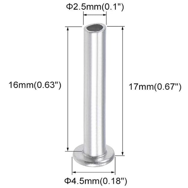 100 stk. aluminium fladt truss-hoved halv-halvrørsnitter M2.5 X M2.5 x 16mm