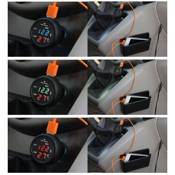 LCD-mätare Monitor USB Billaddare GRÖN Green