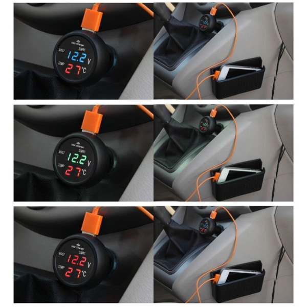 LCD Meter Monitor USB Billaddare BLÅ Blue