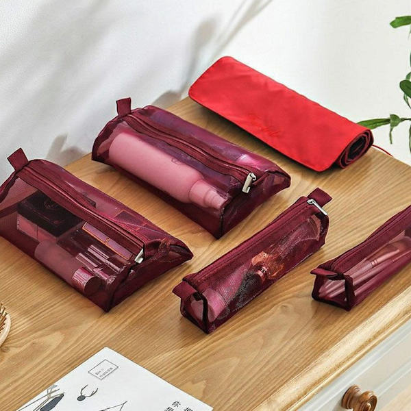 Mesh Kosmetikväska Handväska VINRÖD wine red