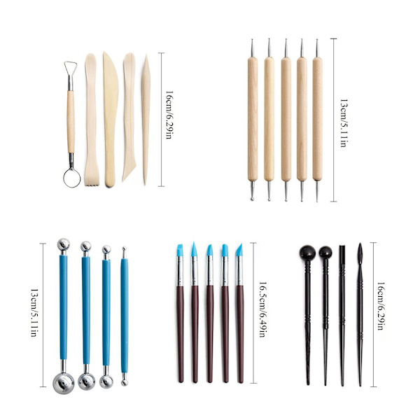 24-dels Set Keramiklera Skulpturverktyg Carving Kit Lera