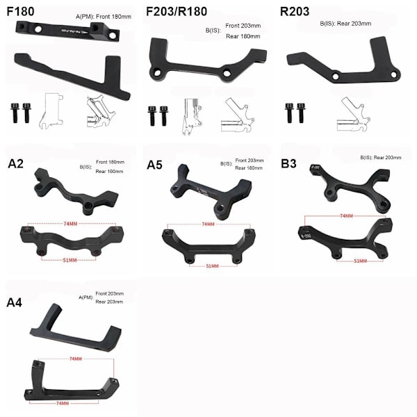 Skivebremsemonteringsadapter PM/IS-konverter F203/R180 F203/R180 F203/R180