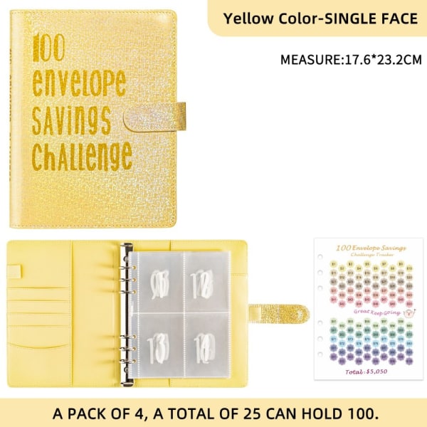 100 Kuvert Utmaning Pärm Kuvert Besparingsutmaningar yellow style2-style2