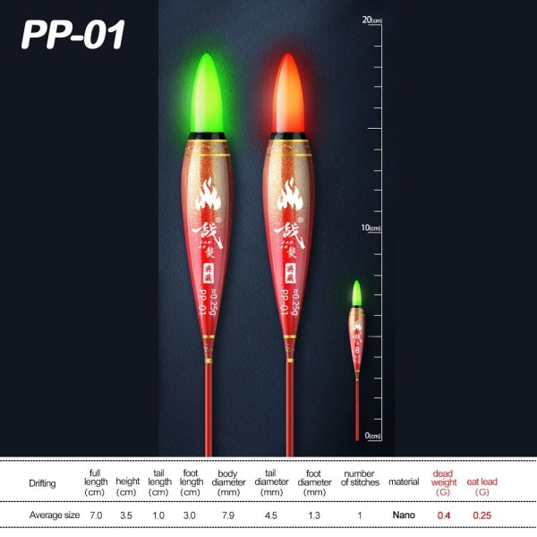 Elektronisk Fiskefløt Lett Fløte GRØNT LYS PP-01 PP-01 Green Light PP-01-PP-01