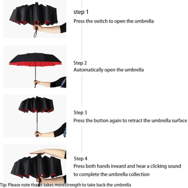 10 Ribs Paraply Store Paraplyer SORT Black