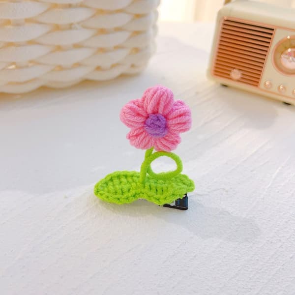 Blomsterhårklämmor Stickad Ull Hårnål BLÅ Blue