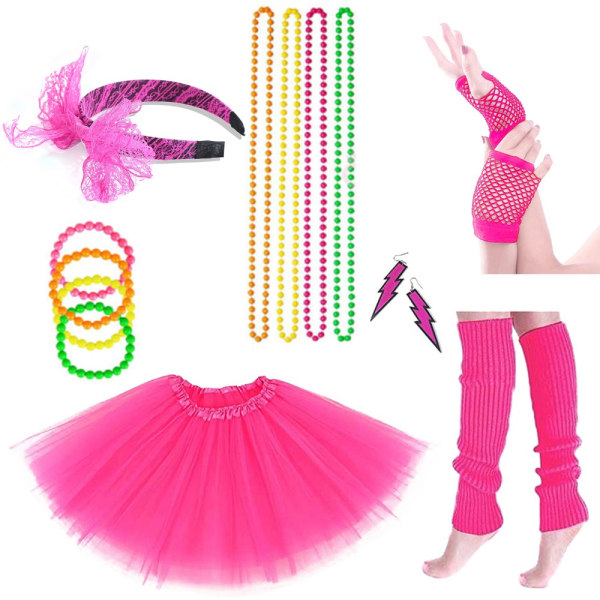 80'er Fancy Dress Tilbehør Sæt Kvinders Fest Kostume Sæt PINK Pink