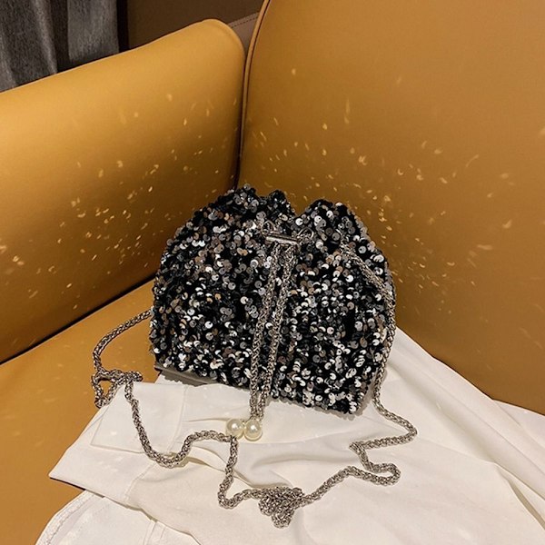 Chain Sequin Olkalaukku Iltajuhlalaukku MUSTA Black