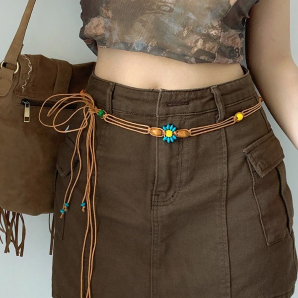 Retro midjekedja Mångsidigt vävt bälte BRUNT Brown