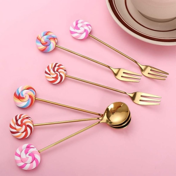 Lollipop Spoon Jälkiruokalusikka GOLD PINK&HAARUKKA PINK&HAARUKA Gold Pink&Fork-Pink&Fork