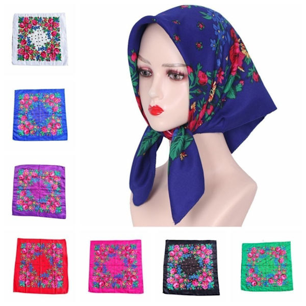 Rose Flower Print Head Scarf Printed Scarf Sjal LAKE BLUE Lake blue