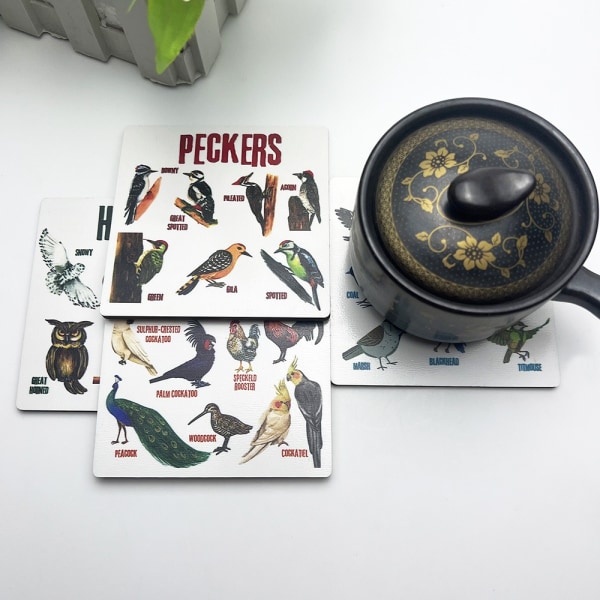 Bird Pun Coasters Träunderlägg 6ST 6ST 6pcs