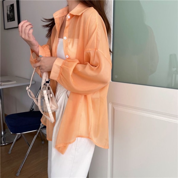 Dame Skjorte Bluse Langærmet Top ORANGE orange