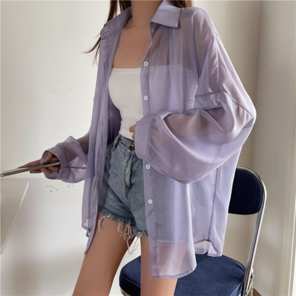 Dame Skjorte Bluse Langærmet Top LILLA purple