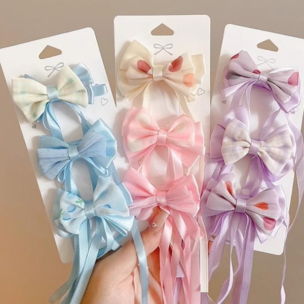 2kpl Bow Ribbon Hiuspidike Tassel Streamer Hiusneulat BLUE POLKA blue polka dots-polka dots