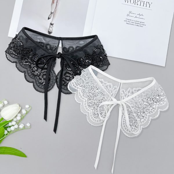 Kvinders blondekrave butterfly dekoration krave sjal SORT Black