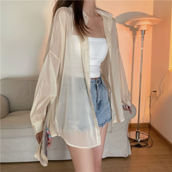 Dame Skjorte Bluse Langærmet Top BEIGE beige