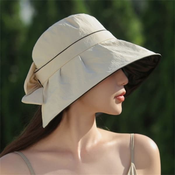 Fiskarhatt med fluga, stor bredbrättad solhatt, beige beige