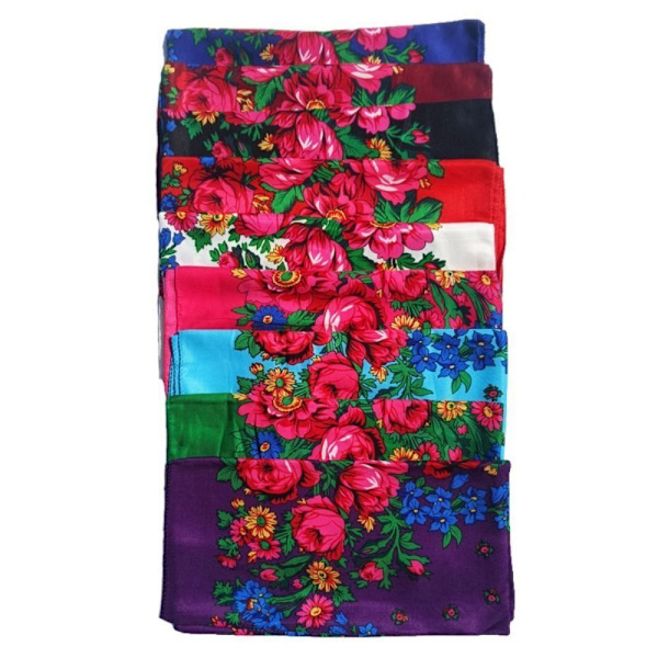 Rose Flower Print Head Scarf Twill Printed Scarf Shawl WINE RED Wine red