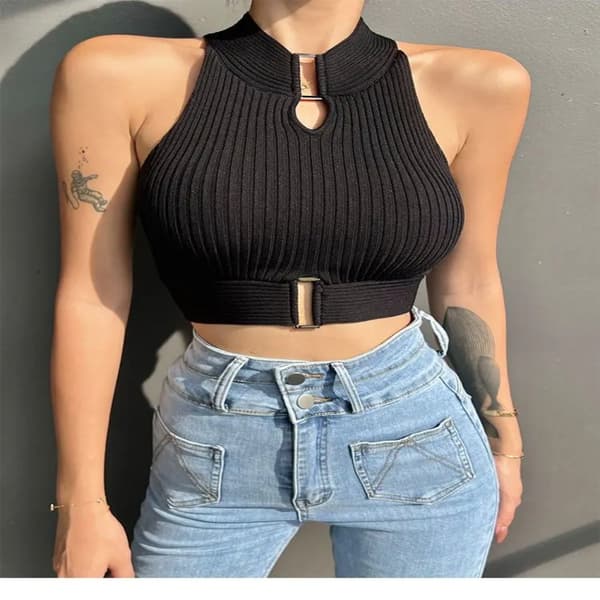 Afslappet Mode Croptop Overtøj Basic Camisole SORT black