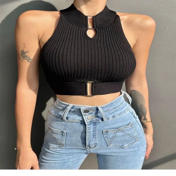 Casual Fashion Crop Top Yderbeklædning Basic Camisole SORT black