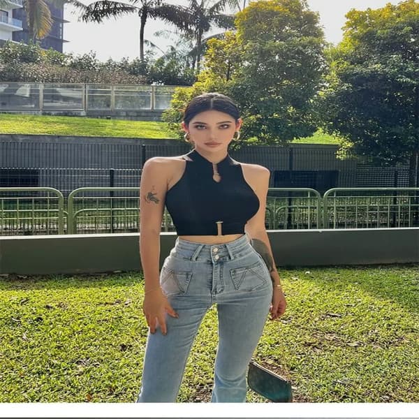 Afslappet Mode Croptop Overtøj Basic Camisole SORT black