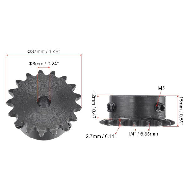 17 Tand Gear Roller Tandhjul 6MM 6MM 6mm