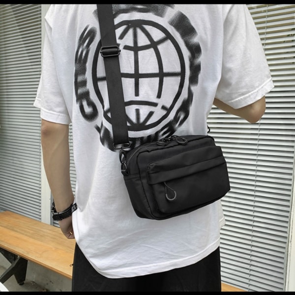 Casual Menn Skulder Messenger Bag Nylon Mobiltelefon Veske SVART black